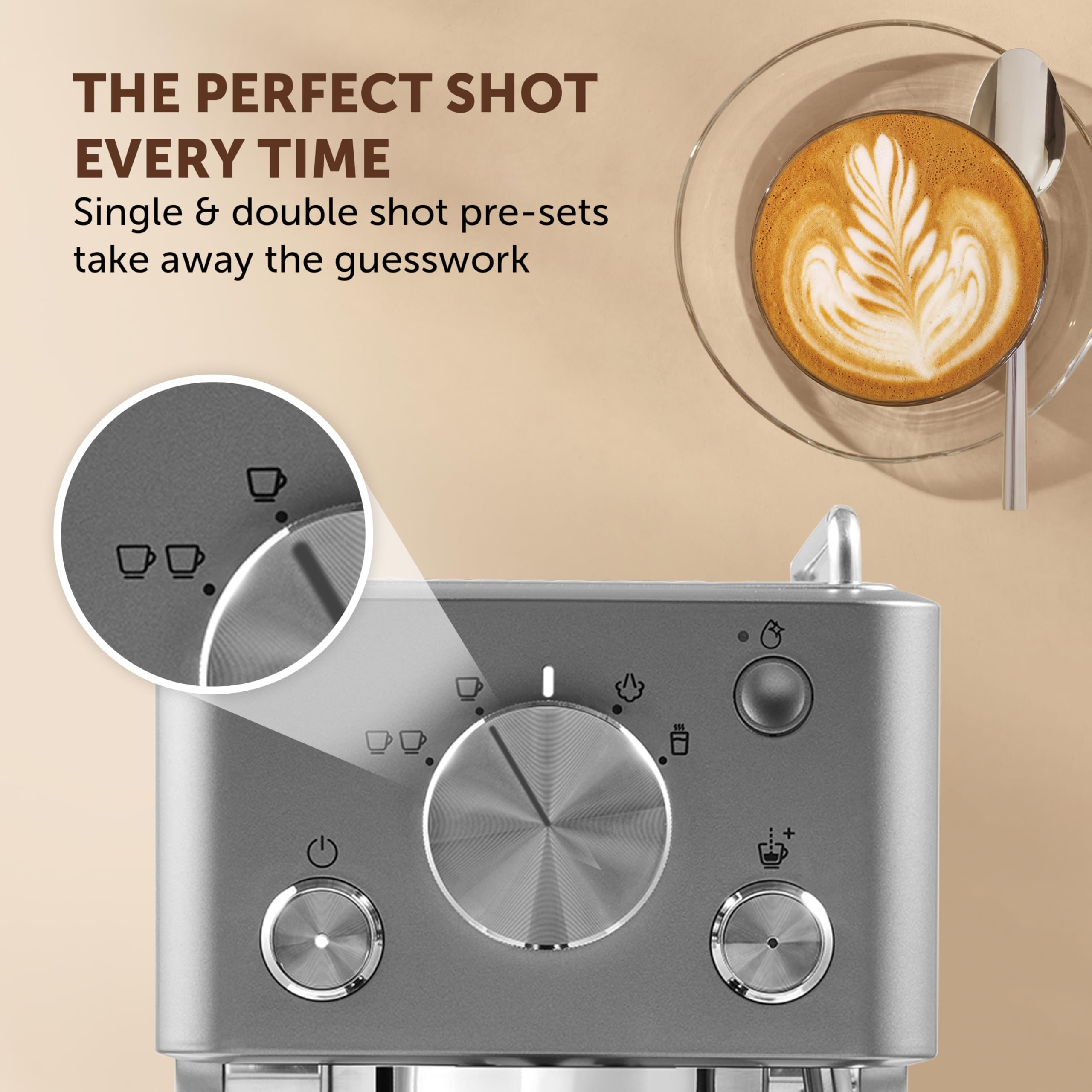 BREVILLE Barista Slimline Espresso Machine | Integrated Milk Frother | Compact Coffee Maker for Cappuccinos, Lattes & More | 15 Bar Pump | Silver [VCF185]