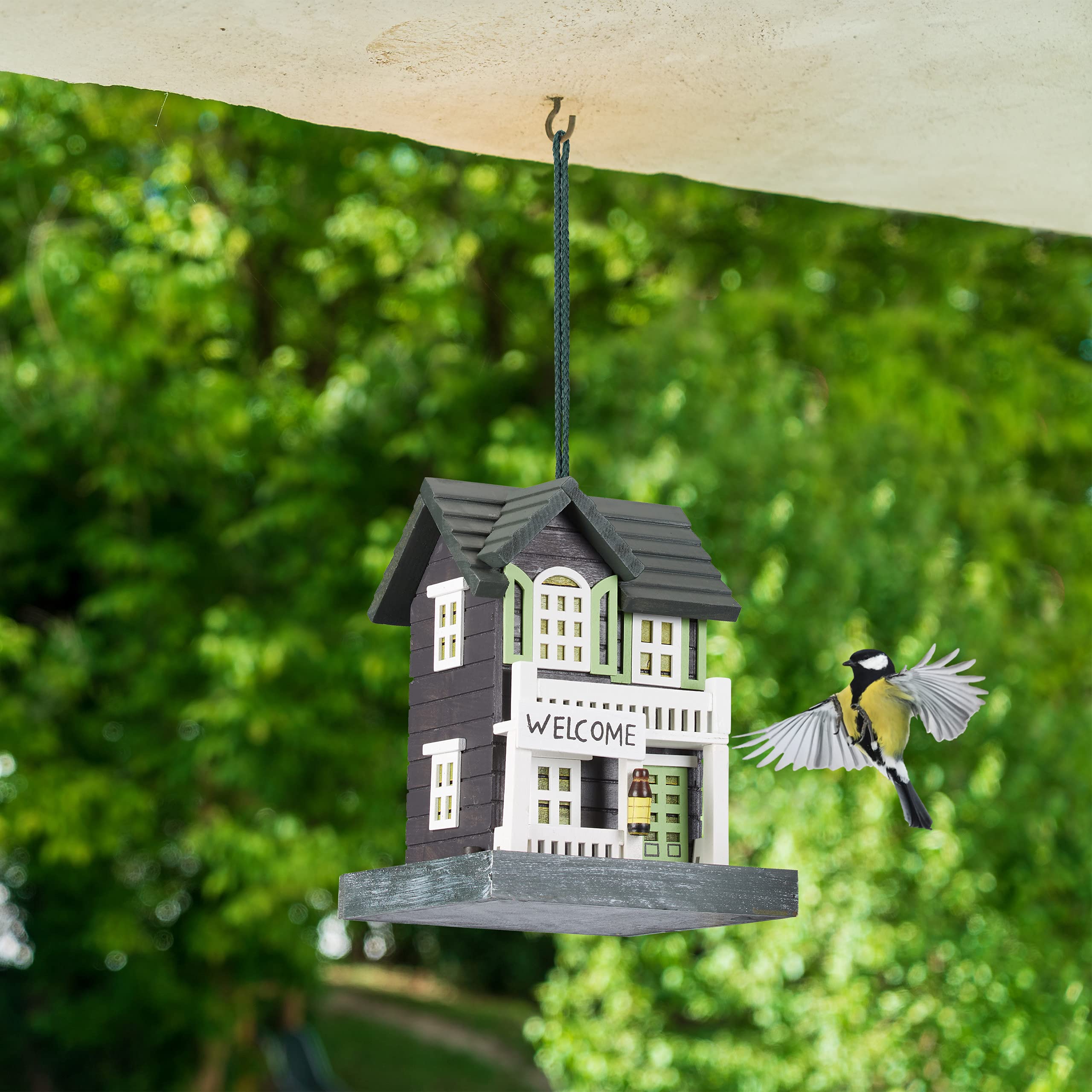 Relaxdays House, Feeding Station for Wild, Hang up, 18x18x23.5cm, Bird Feeder Made of Wood, Colourful
