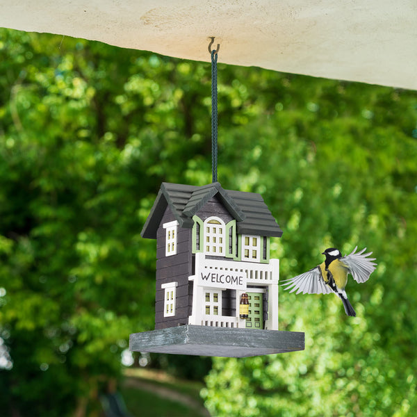 Relaxdays House, Feeding Station for Wild, Hang up, 18x18x23.5cm, Bird Feeder Made of Wood, Colourful