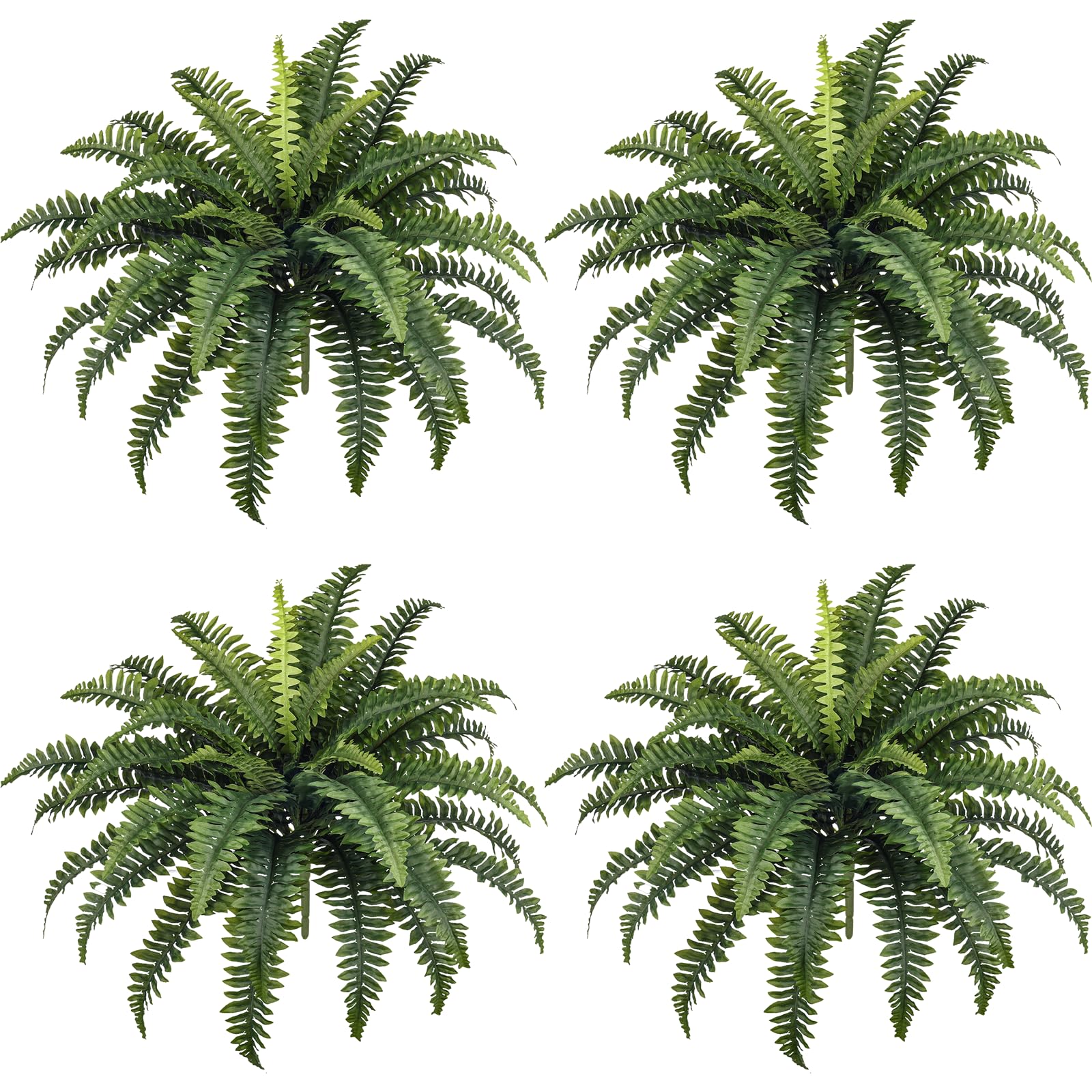 FOREST PRINCE 4 PCS Artificial Ferns Outdoor, 33In Boston Fake Plants for Indoors, Home Decor, Windowsill, Garden Decorations (39 Fronds)