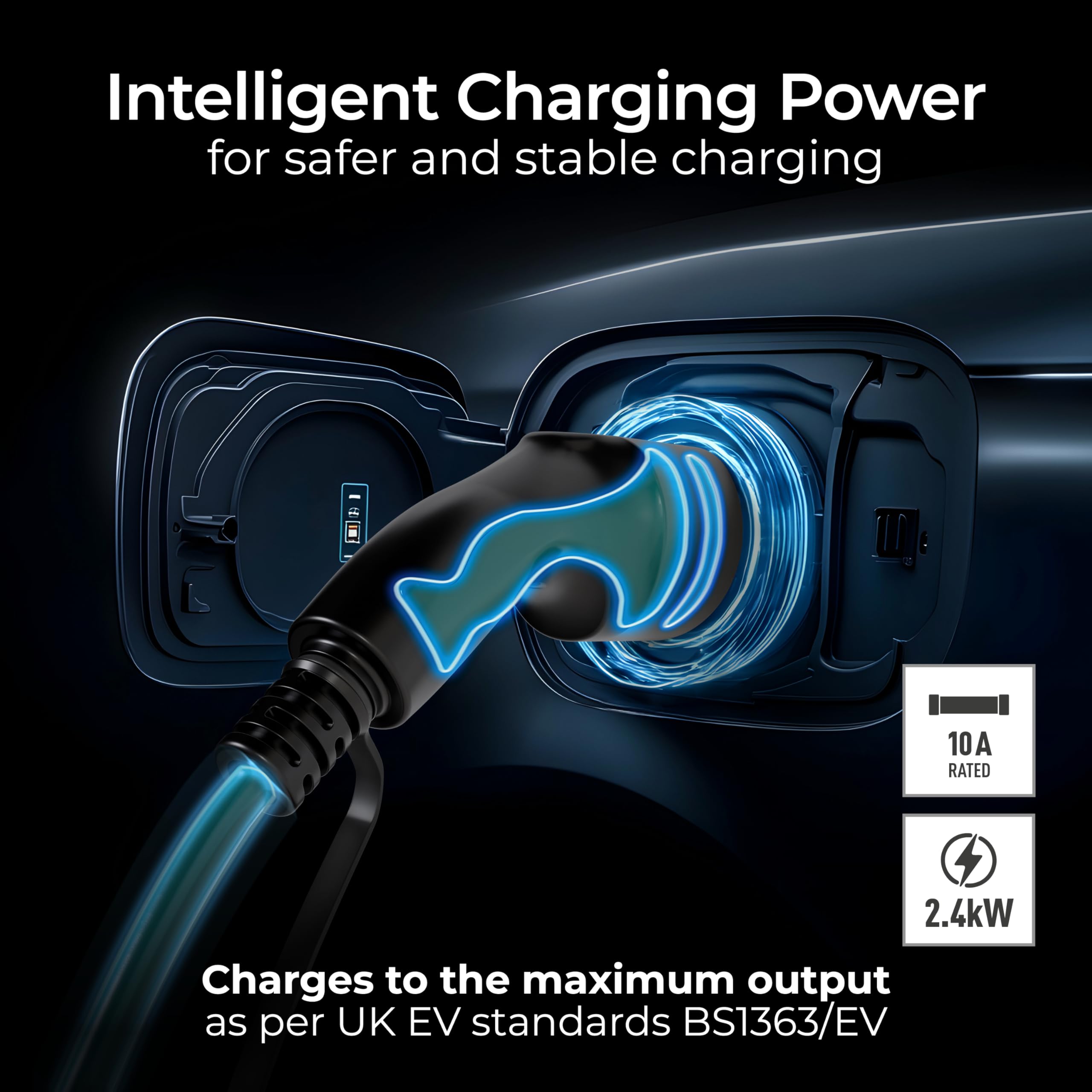 Masterplug EV Charging Cable for Electric and Hybrid Vehicles, 5 Metres, Mode 2, 3 Pin UK Plug to Type 2 Car Charger, 2.4kW, EVCM221005