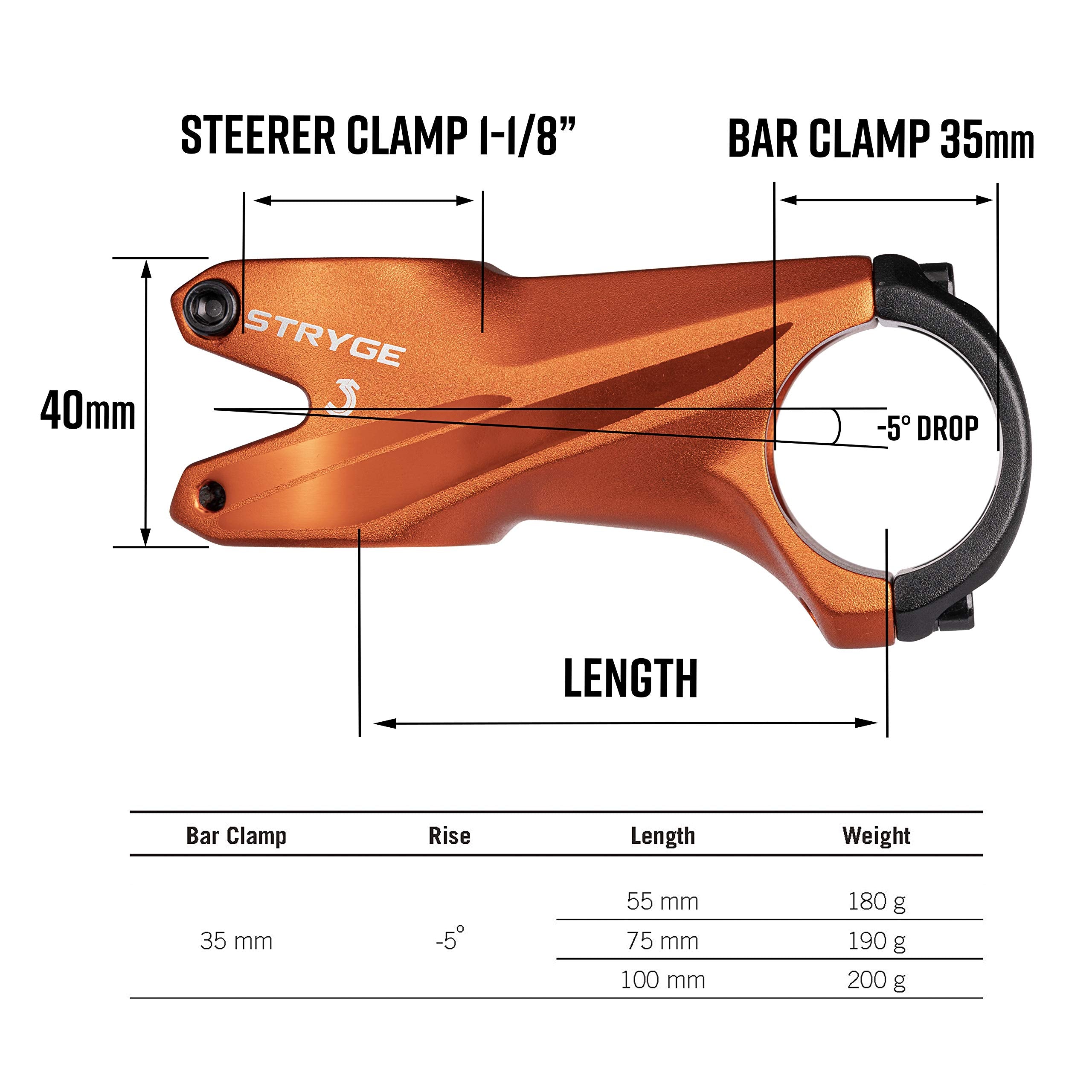 Funn Stryge Bike Drop Stem with -5 Degree - Length 55mm stem with 35mm Bar Clamp, Bike Stem for Mountain Bike, BMX Bike, Road Bike and Gravel Bike