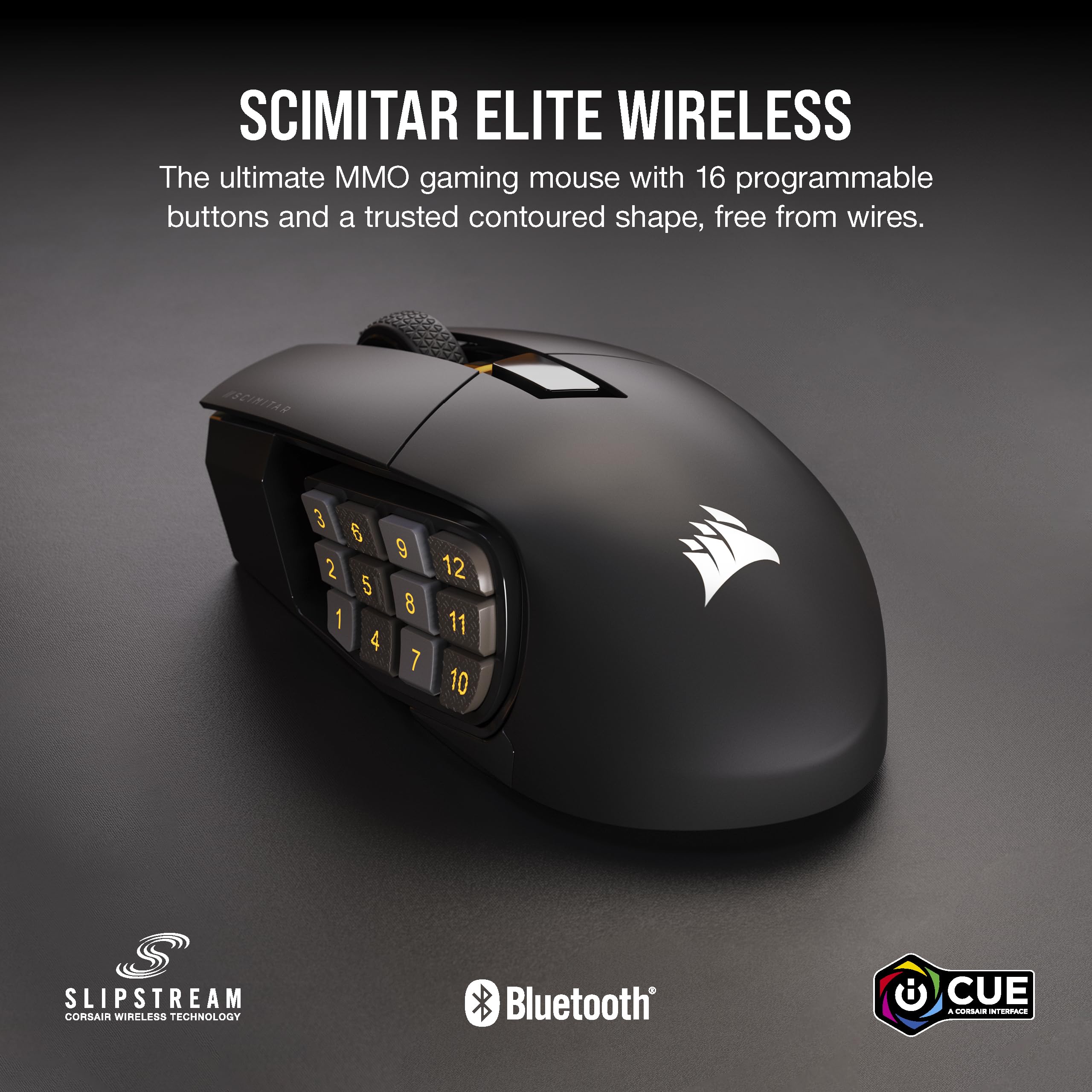 CORSAIR SCIMITAR ELITE WIRELESS MMO Gaming Mouse – 26,000 DPI – 16 Programmable Buttons – Up to 150hrs Battery – iCUE Compatible – PC, PS5, PS4, Xbox – Black