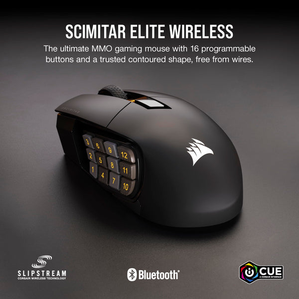 CORSAIR SCIMITAR ELITE WIRELESS MMO Gaming Mouse – 26,000 DPI – 16 Programmable Buttons – Up to 150hrs Battery – iCUE Compatible – PC, PS5, PS4, Xbox – Black