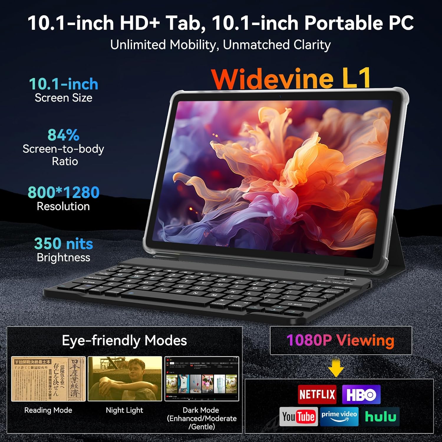 Tablet 10 Inch,Android 15 AI Tablets,24GB +256GB/2TB,FHD Gaming Tablet With Pen and Keyboard Kits,5G WiFi,Octa-Core,8MP AI Camera,Widevine L1+Stereo Speaker,GPS,Fast Charge,2-Year Warranty