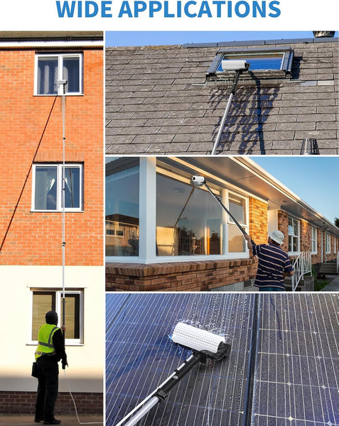 Solar Panel Cleaning Brush and Pole, 6M Electric Cleaning Roller Brush with Telescopic Water Fed Pole, 100Mins Runtime, 2 Spin Speeds, Outdoor Window Cleaning System for Solar Panel, Window, PV Panel