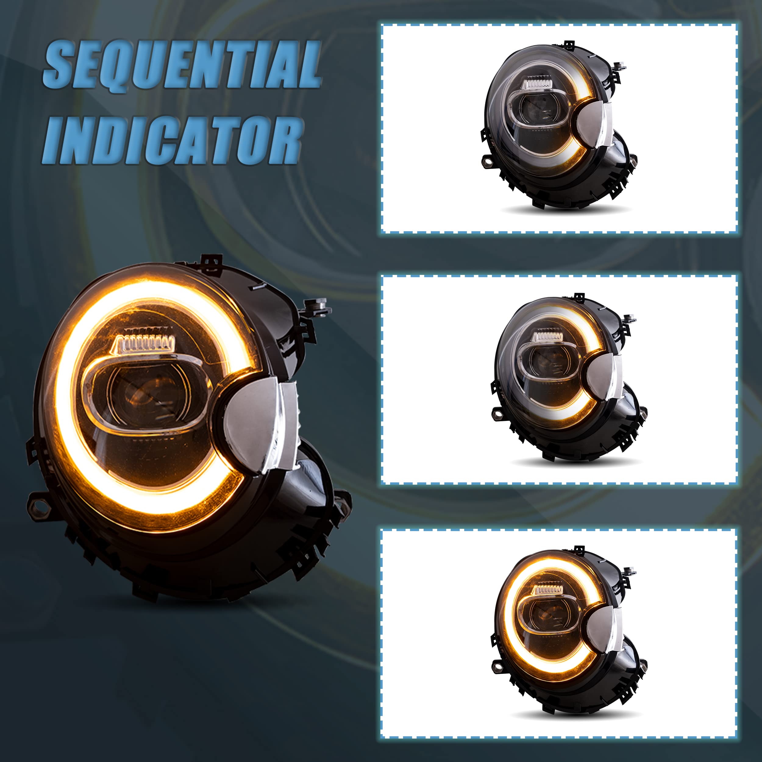 VLAND LED Tail Light Compatible with BMW Mini Cooper F55 F56 F57 2014-2021, Rear Lights with Sequential Turn Signal, Electroplated housing, Red