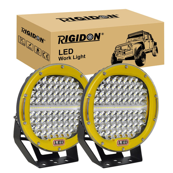 RIGIDON 2 Pcs Black Case Round Led Work Light, 9 inch 294W Spot Beam, 12V 24V Driving Lights Lamp Headlight for Car Off road Boat Truck 4x4 SUV ATV Tractors Excavator, 6000K White, Fog Lamp