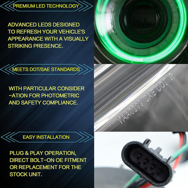 VLAND RGB Headlights Fit for 2008-2014 Dodge Challenger 3rd Gen Coupe, LED Front Lights with Colorful Halo DRL and Sequential Turn Signal