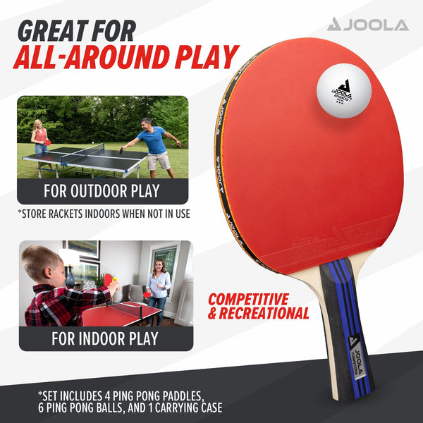 JOOLA Advanced Table Tennis Paddle Set - Includes 4 Ping Pong Paddles, 6 3-Star Ping Pong Balls & Carrying Case - for Intermediate Competitive