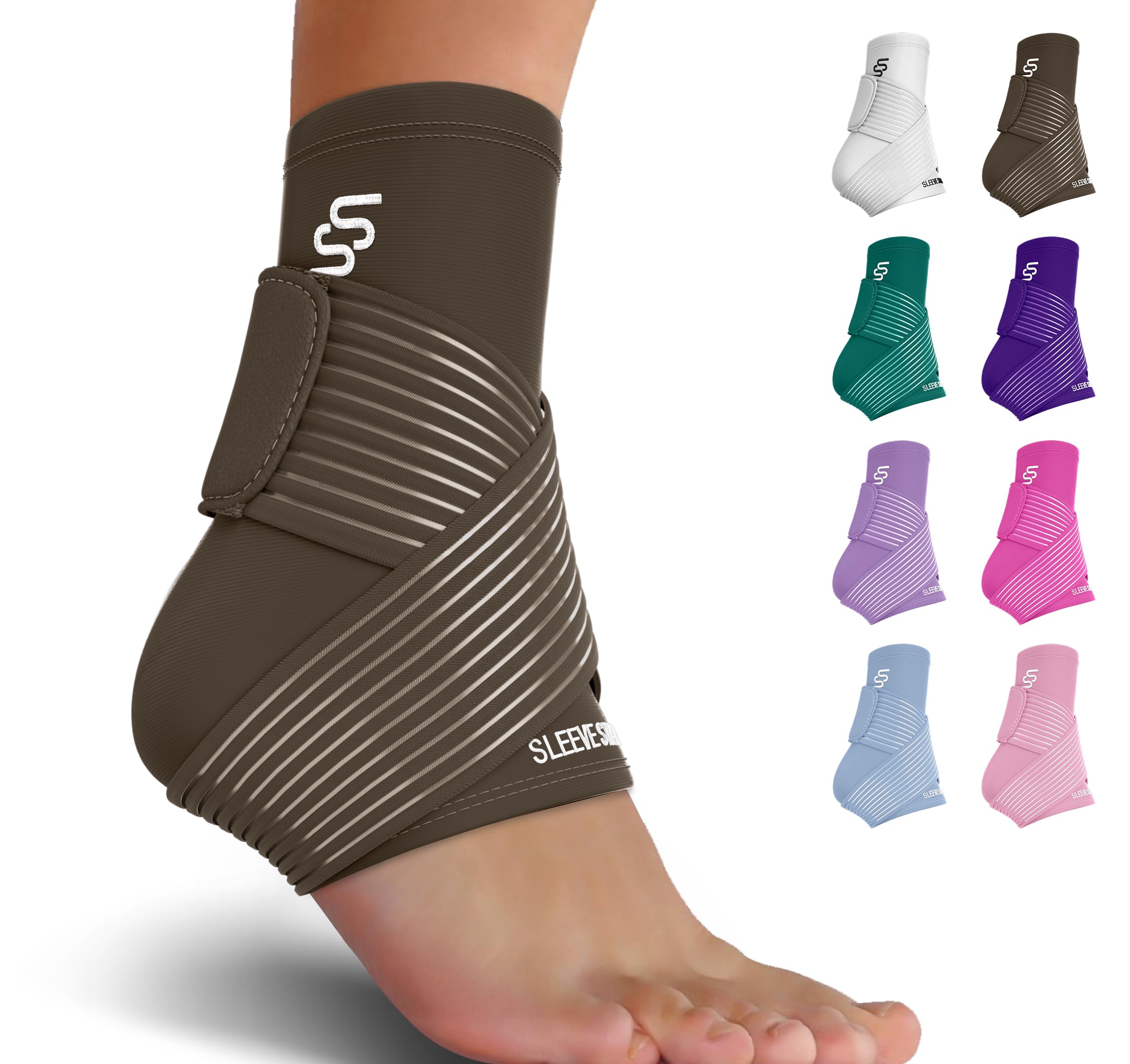 Sleeve Stars Ankle Brace for Sprained Ankle, Plantar Fasciitis Relief Ankle Support for Women & Men, Ankle Compression Sleeve w/Strap, Achilles Tendonitis Brace, Foot Brace Wrap (Single/Hot Pink)