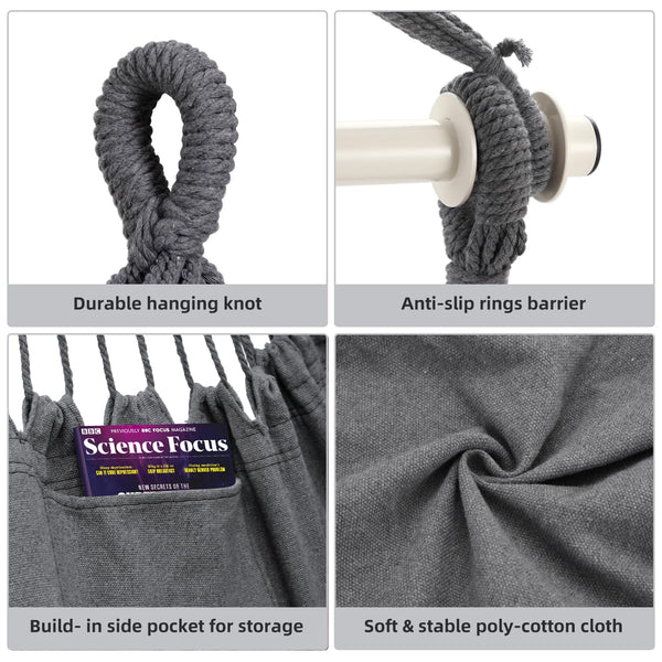 Hanging Chair Cotton Swing Chair with Hardwares, Ohuhu XL Portable Hammock Chair with 2 Cushions Installation Kit Detachable Metal Support Bar Side