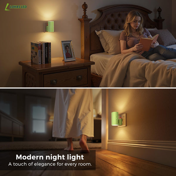 LOHAS-LED Night Light Plug In Wall,1 Pack, Modern Night Light with Dusk to Dawn Sensor, Adjustable Brightness 0-100LM, 3000K Warm White, Dimmable Night Light for Hallway Bathroom Bedroom Stair Toddler