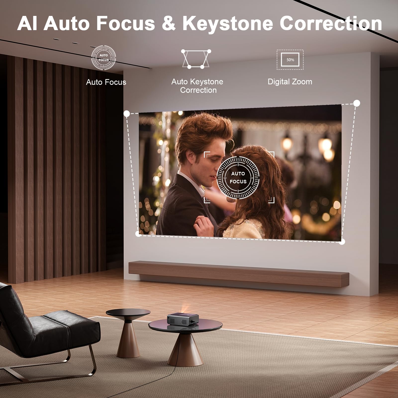 [Netflix Official & Auto Focus/Keystone] Smart Projector 4K Support, VOPLLS 25000L Native 1080P WiFi 6 Bluetooth Outdoor Projector, 50% Zoom Home Theater Movie Projectors for Bedroom/iOS/Android/PPT