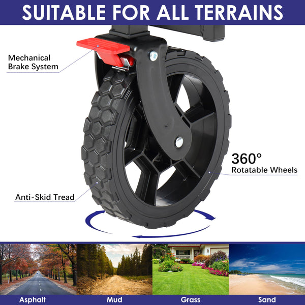 Finnhomy 150L Folding Camping Trolley with Brake, Collapsible Festival Trolley with Removable Wheels, 150KGs Capacity with Drink Holders