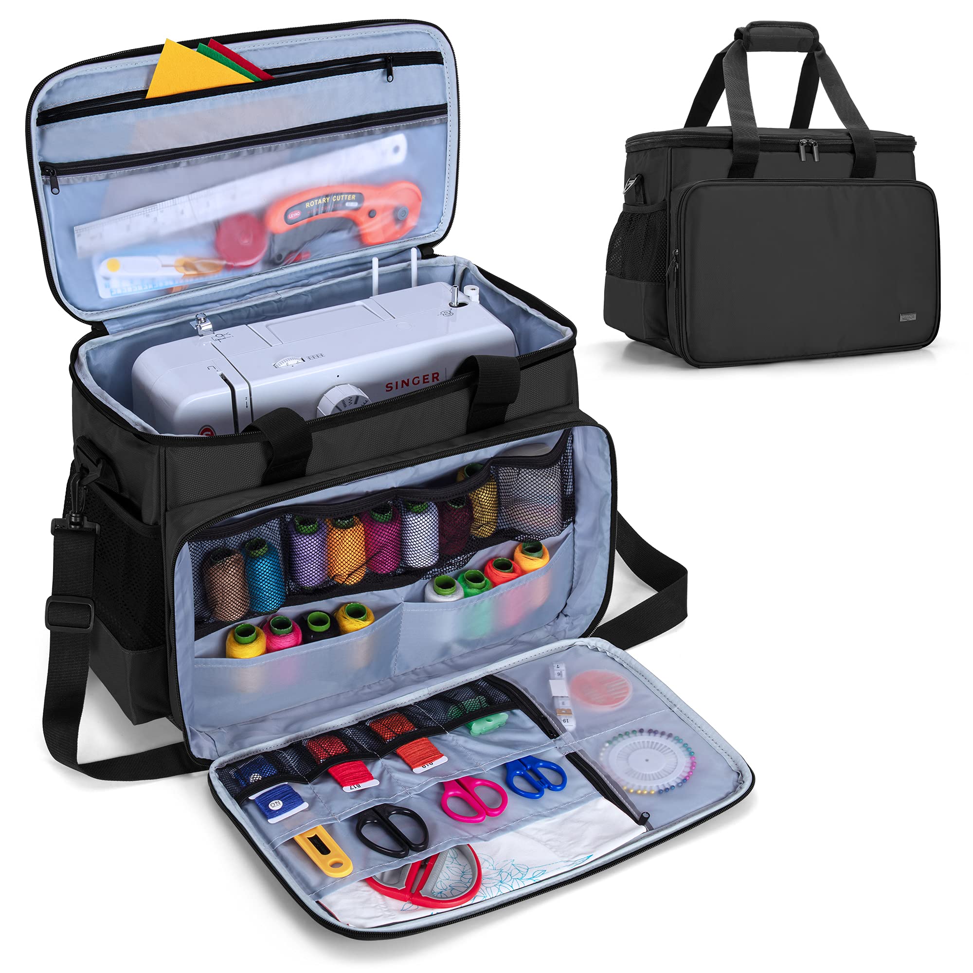 Luxja Sewing Machine Bag with Removable Padding Pad, Carry Case with Pockets for Range of Machines and Accessories, Black