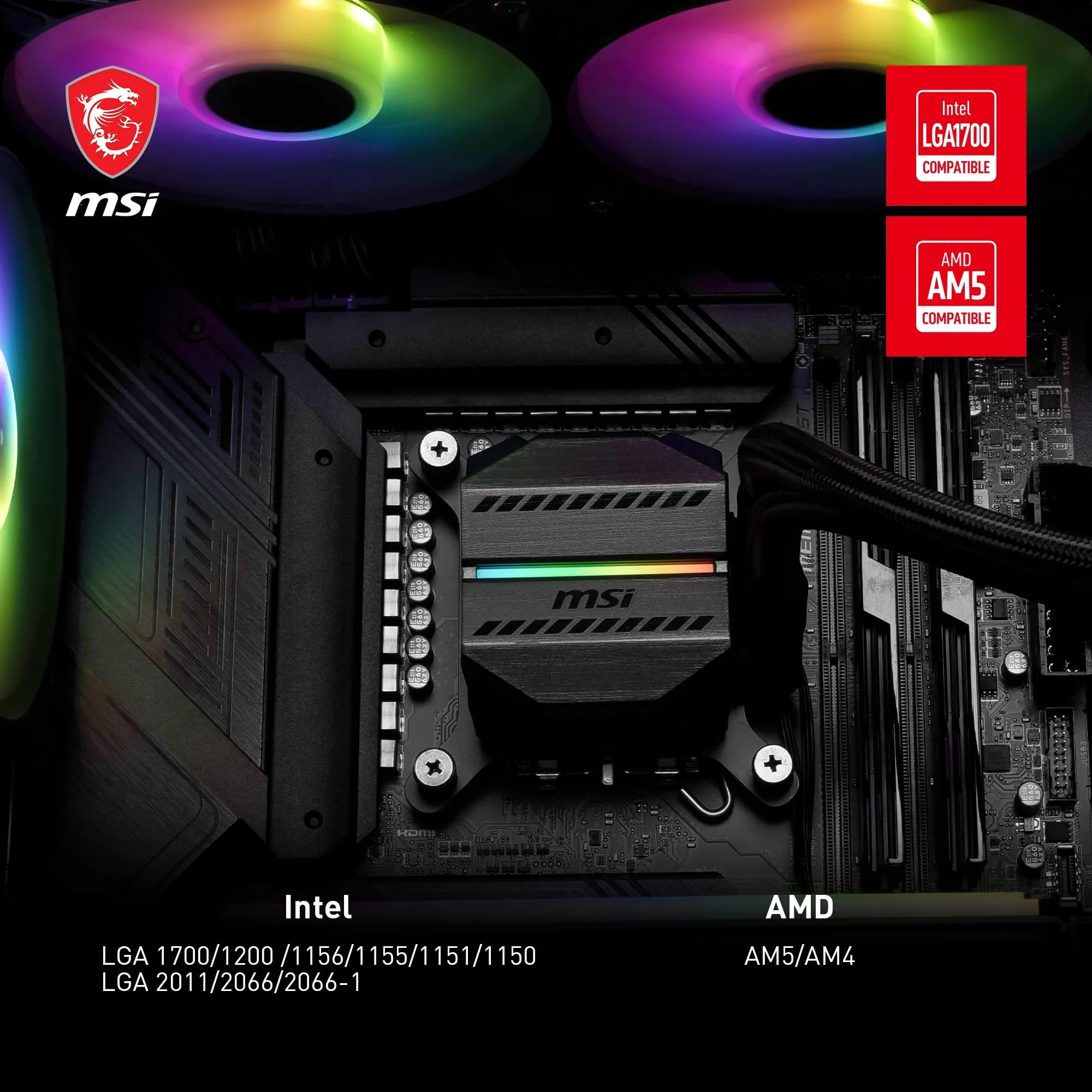 MSI MAG CORELIQUID 360R V2 AIO CPU Liquid Cooler - Rotatable ARGB Blockhead, Integrated Radiator Pump, Split-Flow Water Cooling, Evaporation-Proof Tubing, Easy to Install - AMD & Intel Compatible