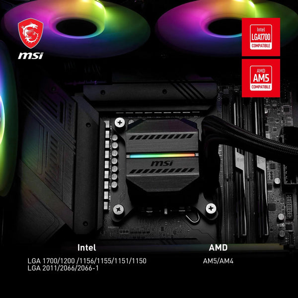 MSI MAG CORELIQUID 360R V2 AIO CPU Liquid Cooler - Rotatable ARGB Blockhead, Integrated Radiator Pump, Split-Flow Water Cooling, Evaporation-Proof Tubing, Easy to Install - AMD & Intel Compatible