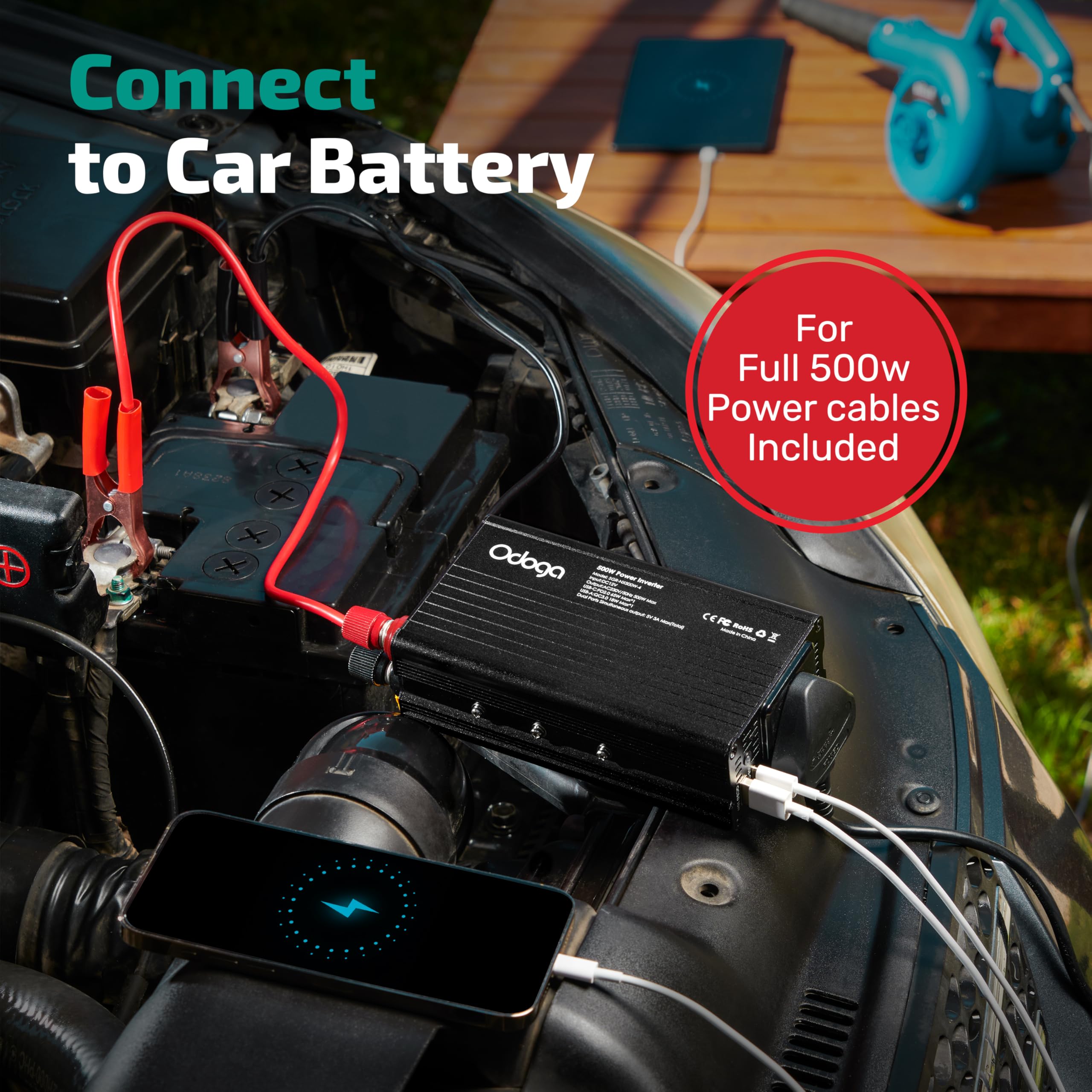 Odoga 300W Car Power Inverter 12V to 240V / 230V Converter, USB-A and USB-C 3A Charging Ports - Charge Your Laptop, iPad, iPhone, Tablet, Consoles & More - Durable and Powerful - Black Aluminum Body