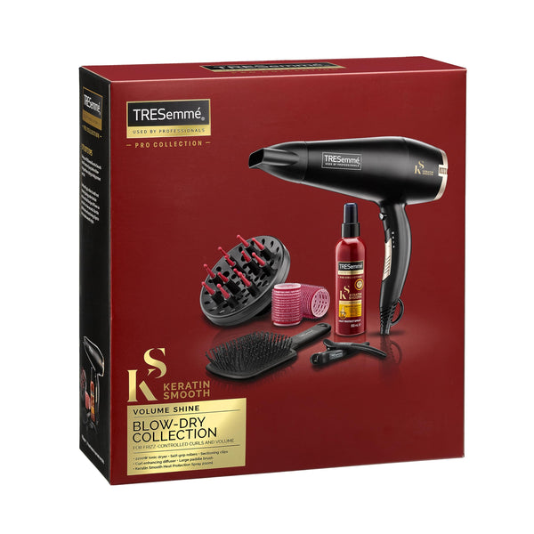 TRESemme Keratin Smooth Volume Shine Hair Dryer & Diffuser Gift Set - 2200W Powerful Blow Dryer, Heat Protection, Paddle Brush, Accessories, Black, 5543BU