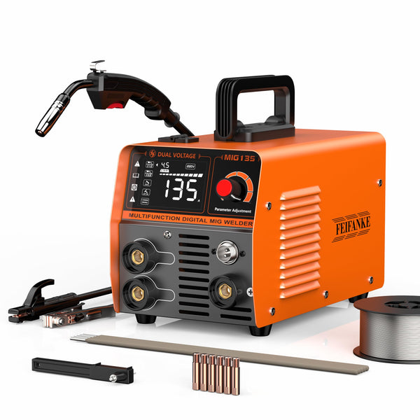 FEIFANKE Gasless MIG Welder 240V 145A Welding Machine MIG MAG 4 in 1 Gasless MIG/MIG/MMA/Lift TIG Welder Machine Inverter Synergy IGBT Suitable for 1.0-4.8mm Carbon Steel and Iron