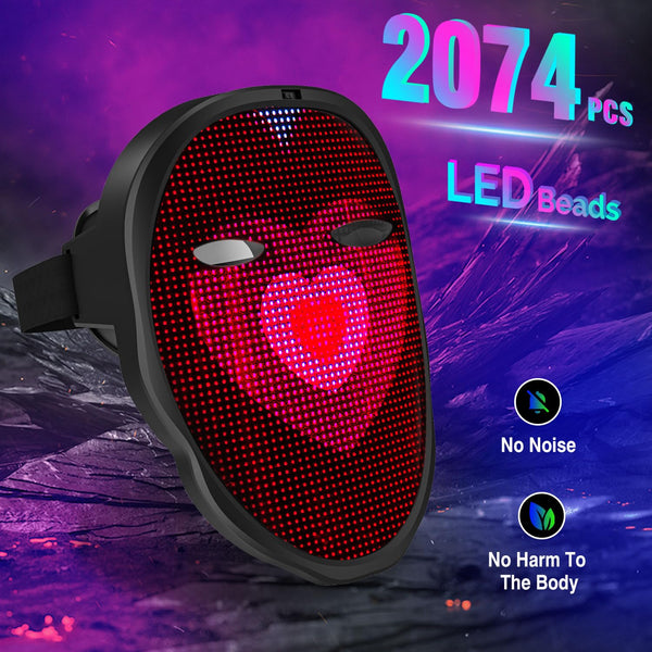 megoo LED Mask with Bluetooth Design Customized Programmable by APP,Halloween LED Luminous Mask for Costume Halloween DJ Masquerade Rave Cosplay Birthday Party