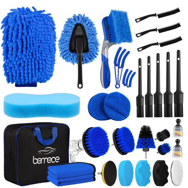 Bemece 29 Piece car detailing kit, car cleaning kit for Cleaning Wheels, Interior, Exterior, Leather, Dashboard, Vents (Blue)…