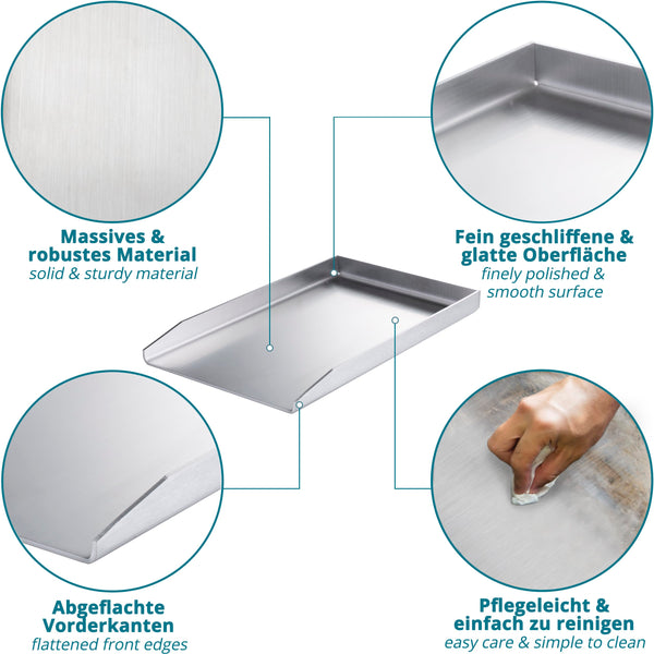 valuents? Grill Plate - Plancha Grill Plate Made of Thick & Rustproof Stainless Steel - 44.5 x 26 cm - Suitable for BBQ Gas Grill & Charcoal Grill +