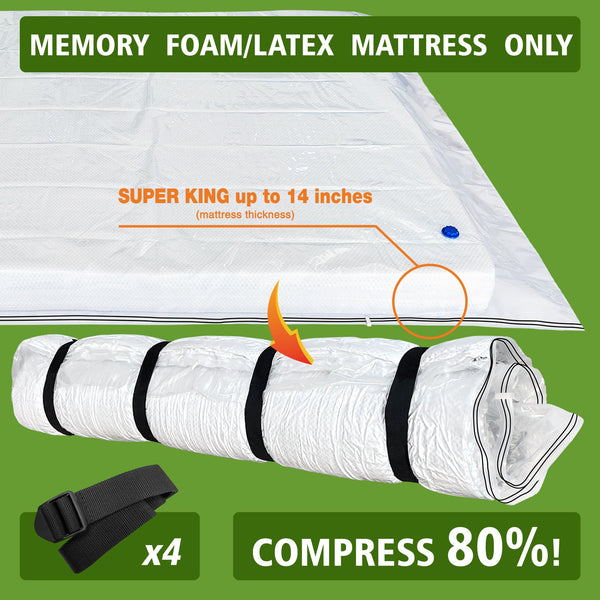 Mattress Vacuum Bag for Memory Foam Mattress, Latex Mattress Vacuum Seal Bag with Straps, Moving, Storage and Shipping (Super King)