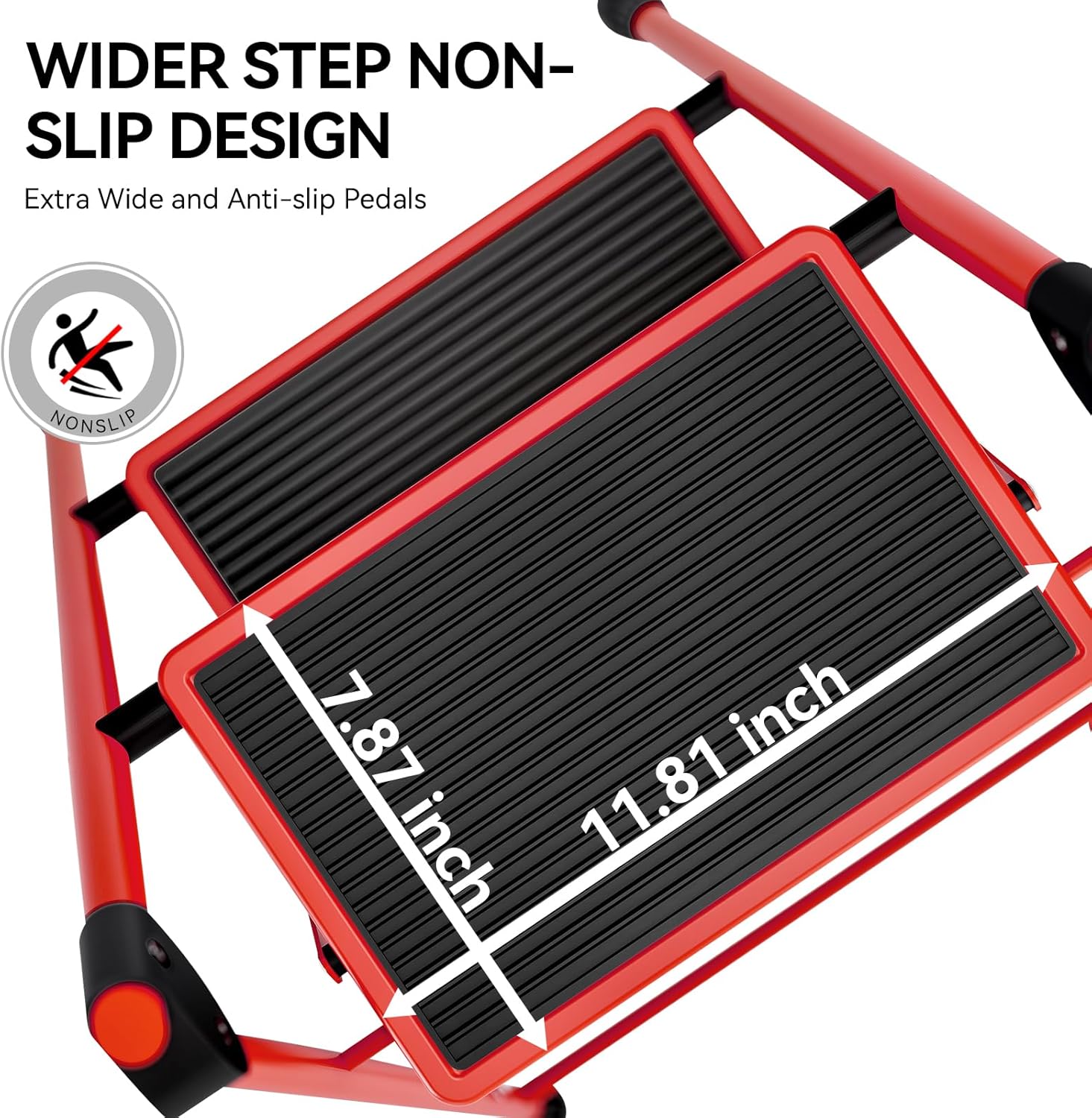 KINGRACK Folding 3-Step Ladder with Non-Slip Pedals, Sturdy Steel, Lightweight & Portable, Red
