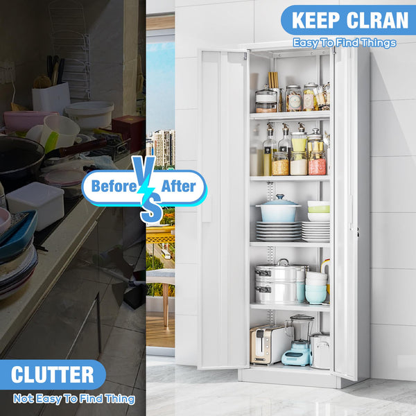 Metal Storage Cabinet with 2 Door and 3 Adjustable Shelves,140X80x40CM Steel Cabinet for Warehouse,Garage,Home,Office,Easy Assemble Required(Black/White)