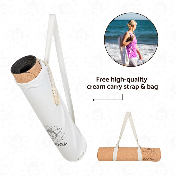 Ecoga Cork Yoga Mat With Alignment Lines - Thick Yoga Mat with Natural Rubber Base - Nonslip, Eco-friendly Pilates Mat for Stretching, Gym Workout &