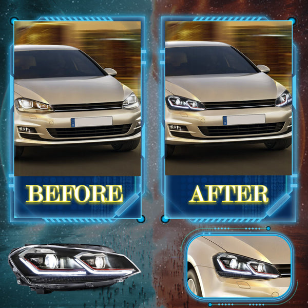 VLAND Headlights Compatible with Golf 7 MK7 TDI TSI 2013-2017, Front Lights with Sequential Indicator, Red Line Headlamps