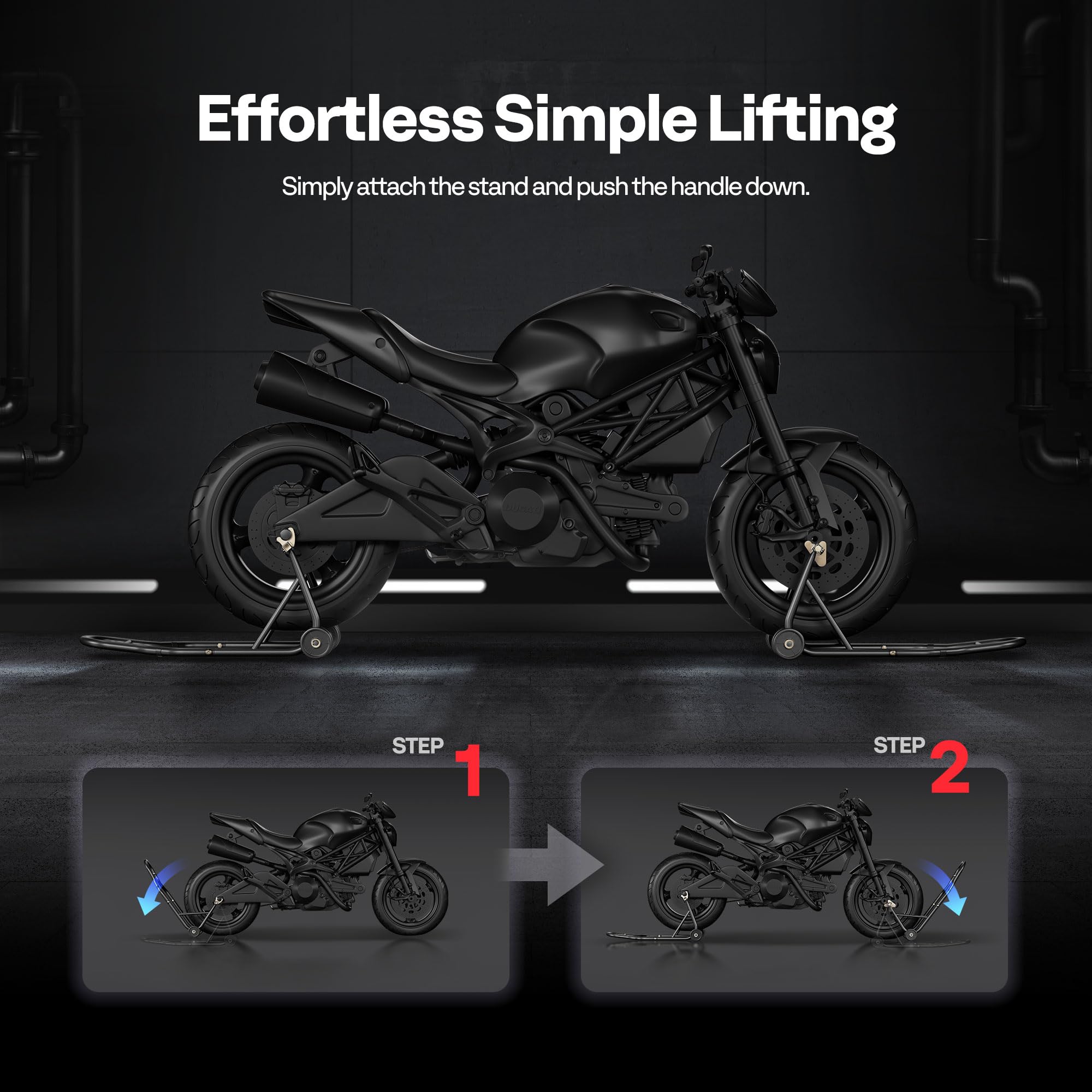 SPECSTAR Motorcycle Paddock Stand Combo 400kg Capacity Front and Rear Wheel Lift with U & L Fork Adjustable Swingarm Spool Stands for Motorbike Garage Repair Use Scissor Stand with 4 Wheels