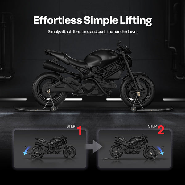 SPECSTAR Motorcycle Paddock Stand Combo 400kg Capacity Front and Rear Wheel Lift with U & L Fork Adjustable Swingarm Spool Stands for Motorbike Garage Repair Use Scissor Stand with 4 Wheels