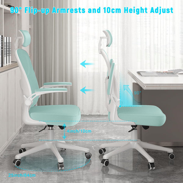 naspaluro Office Chair Ergonomic Desk with 90° Flip-up Armrest Lumbar Support, Height Adjustable Chair, Executive Swivel Computer Padded Seat Cushion for Home/Office