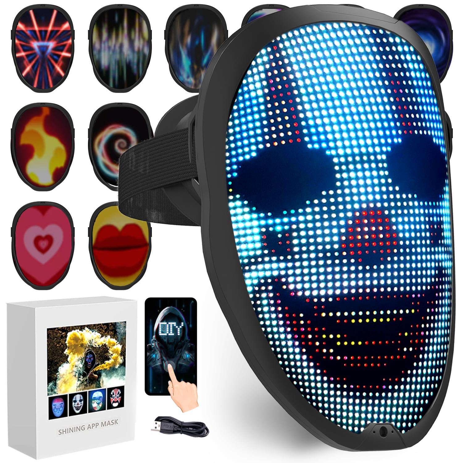 megoo LED Mask with Bluetooth Design Customized Programmable by APP,Halloween LED Luminous Mask for Costume Halloween DJ Masquerade Rave Cosplay Birthday Party