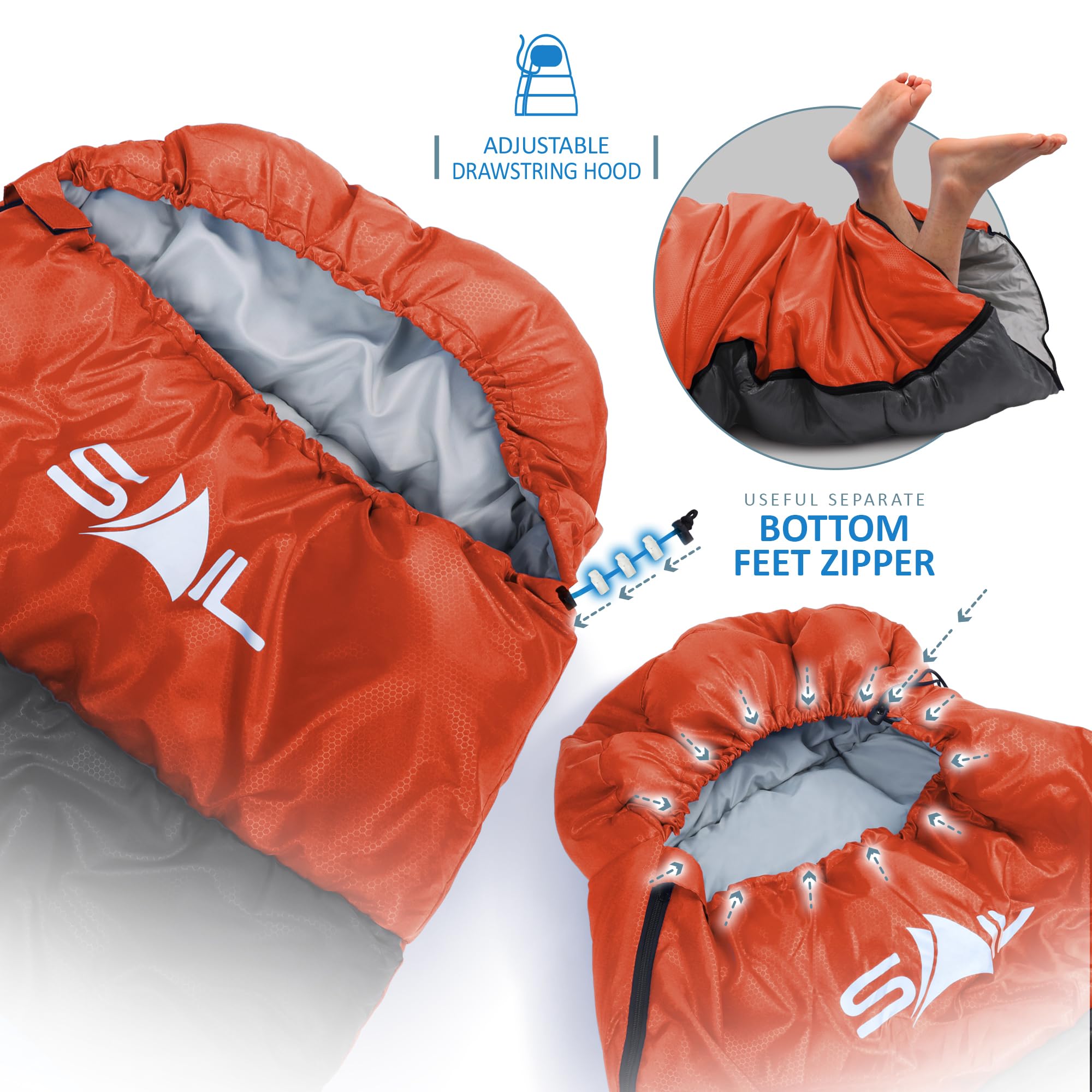 SAIL Sleeping Bag 3-4 Season Waterproof Indoor & Outdoor Use 1.3KG/2KG for Kids & Adults for Hiking, Backpacking and Camping