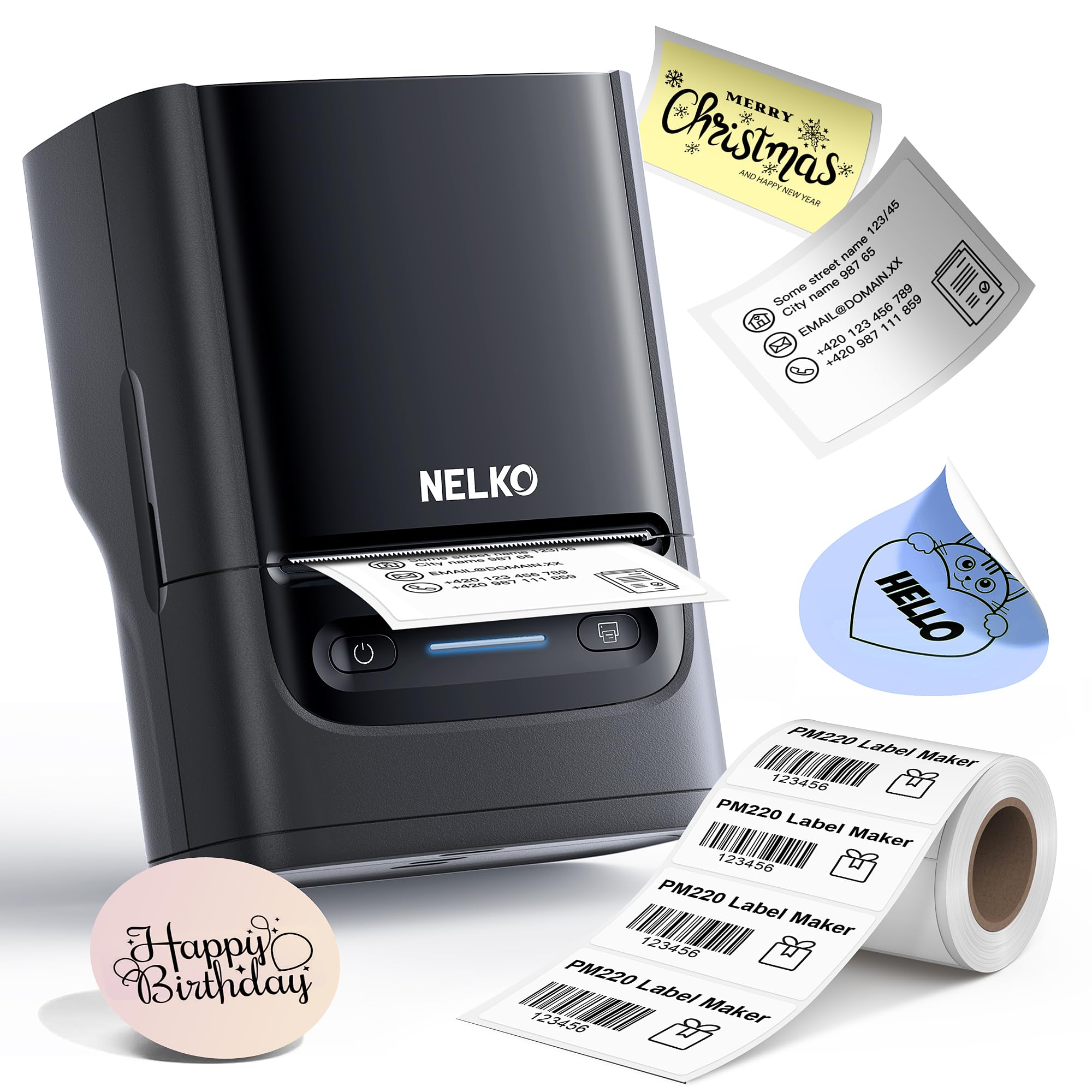 Nelko PM220 Bluetooth Thermal Label Printer, 2 Inch Portable Label Maker Machine for iOS & Android Phone, sticker printer for Clothing, Retail, Address, Barcode, Home, with 1 Roll 40x30mm（White）2 pack