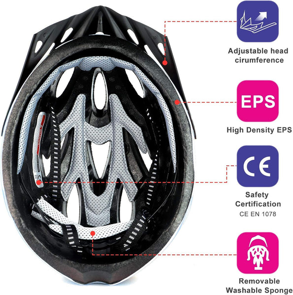 RaMokey Cycle Helmet, Lightweight Bicycle Helmet, Adjustable Mountain & Road Bike Helmets for Adults, 18 Vents with Adjustable Strap & Detachable Visor for Mens Womens(Head Sizes 58-62cm)