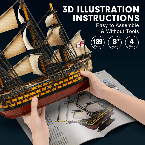 CubicFun LED Pirates of the Caribbean Flying Dutchman Model Kits for Adults to Build 3D Jigsaw Puzzles Ship Model Building Gifts for Adults Kids Girls Boys - 360 Pieces