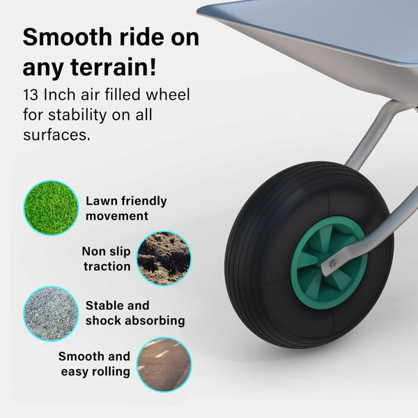 65L Wheelbarrow Home Garden, Heavy Duty Cart Galvanised Wheel Barrow with Pneumatic Tyre 100KG Load-Bear, Strong Large Transport Trolley Handcart, Suitable for Garden Work