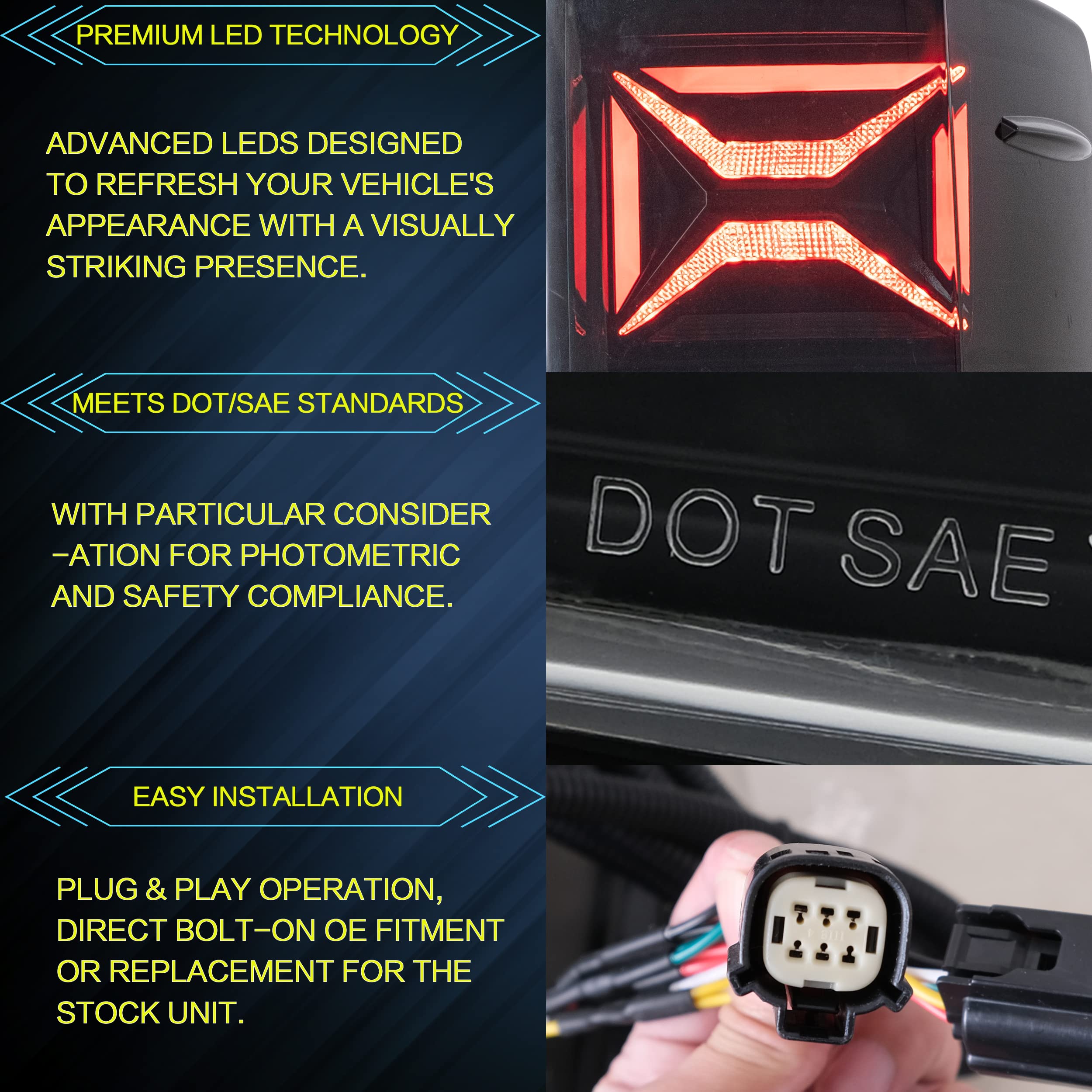 VLAND LED Tail Lights Compatible with Ford Ranger T6 2012-2018, Rear Light with Sequential Turn Signal, w/Dynamic Animation DRL, Smoked