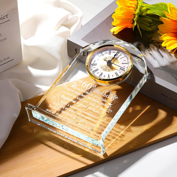 Happy 60th Birthday Quartz Clock Gifts for Women Men, Glass Keepsake Happy 60th Birthday Presents for Her Turning 60 Years Old Ornament