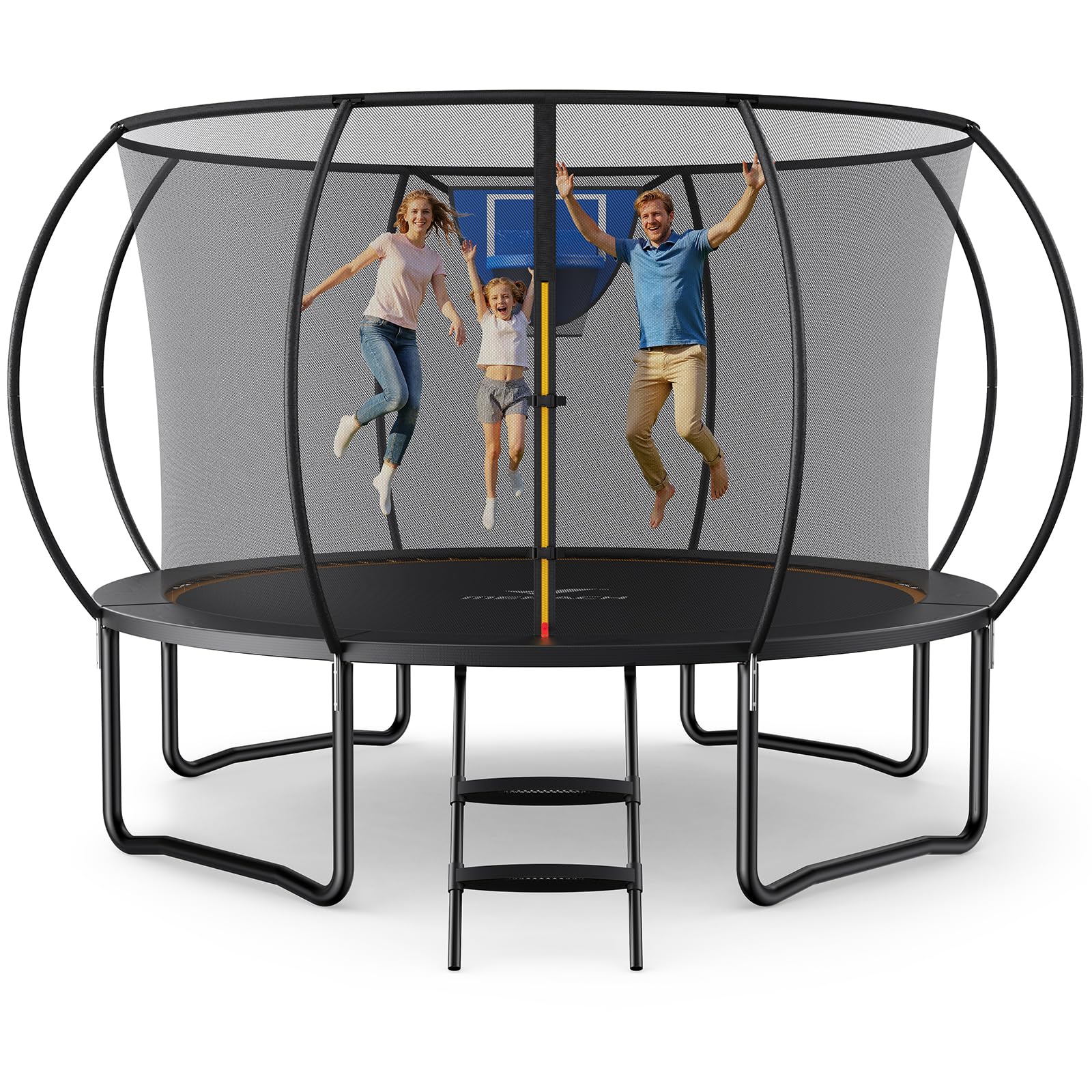 MERACH Trampoline 10ft/12ft/14ft/16ft, Outdoor Large Trampolines with Safety Net & Basket Ball, Max Load 330lb Rebounder Trampoline for Adults Family