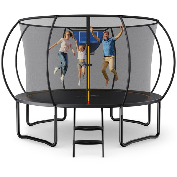 MERACH Trampoline 10ft/12ft/14ft/16ft, Outdoor Large Trampolines with Safety Net & Basket Ball, Max Load 330lb Rebounder Trampoline for Adults Family