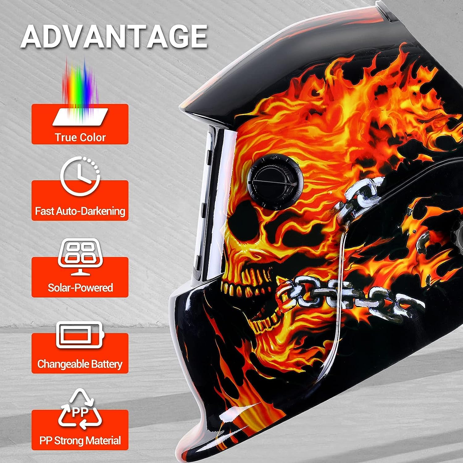 DEKO Welding Helmet Auto Darkening: True Color Solar Powered Auto Darkening Welding Helmets Welder Mask Hood (Skull Design)