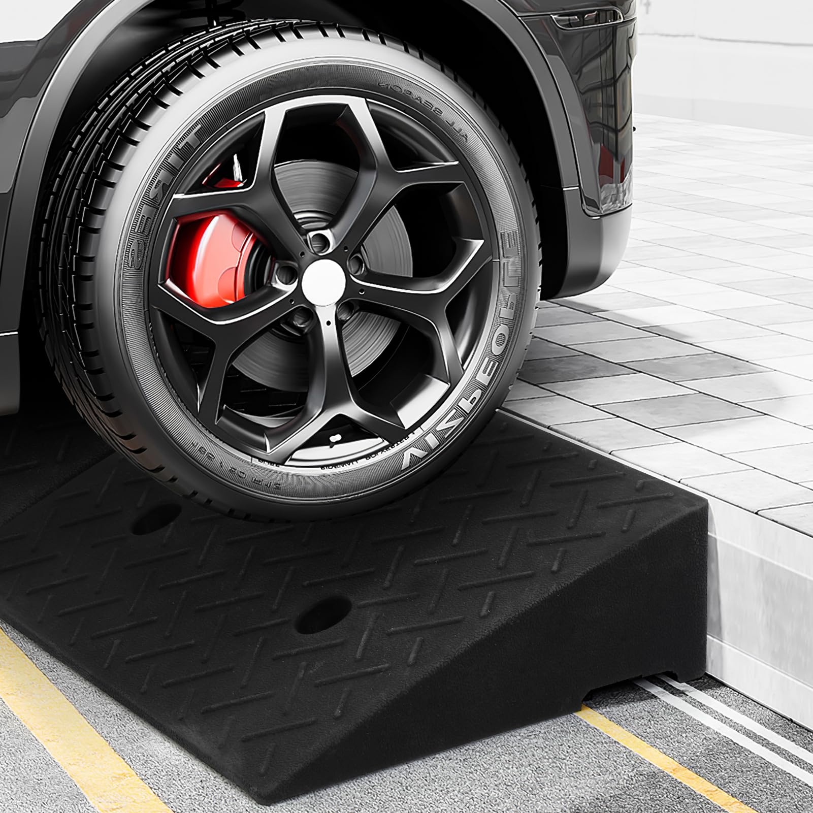 DKIEI Car Ramps, 5 Tons Heavy Duty Kerb Ramps, 2 Pieces of Portable Curb Ramp for Car, Motorhome, Automotive Lifting, 90x30x23cm, Black