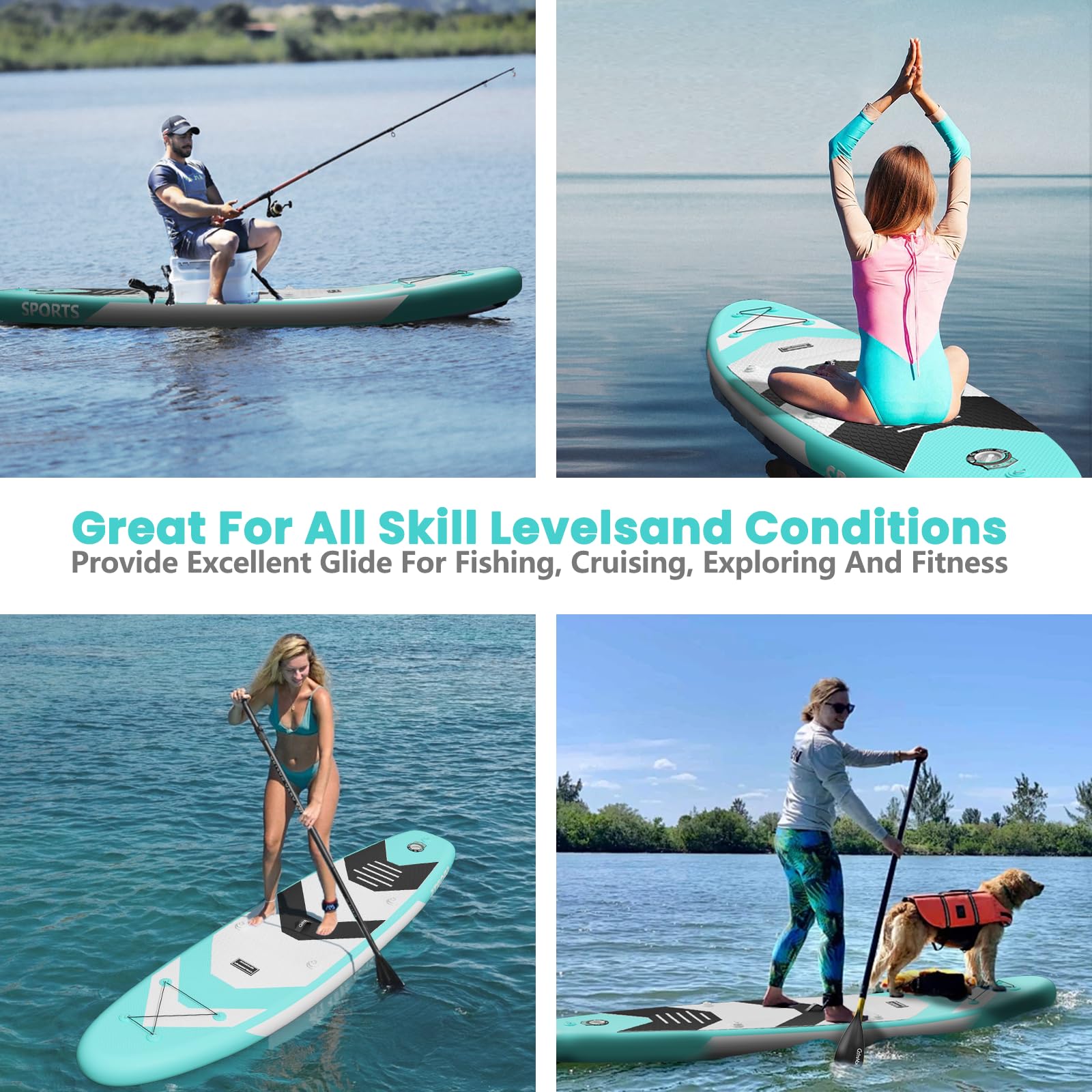 CalmMax Inflatable Stand Up Paddle Board 10'6"×32"×6" SUP Package with Non-Slip Deck, Pump, Paddle, Leash, Waterproof Backpack for Youth & Adult