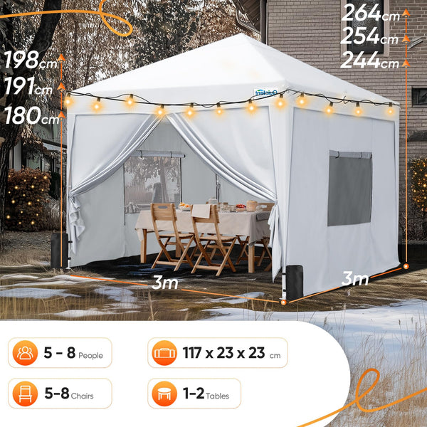 Quictent Pop Up Canopy Gazebo with Removable Sidewalls, Adjustable Height Event Shelter, 3x3m (10x10ft) Portable Tent for Garden Party, Camping, White